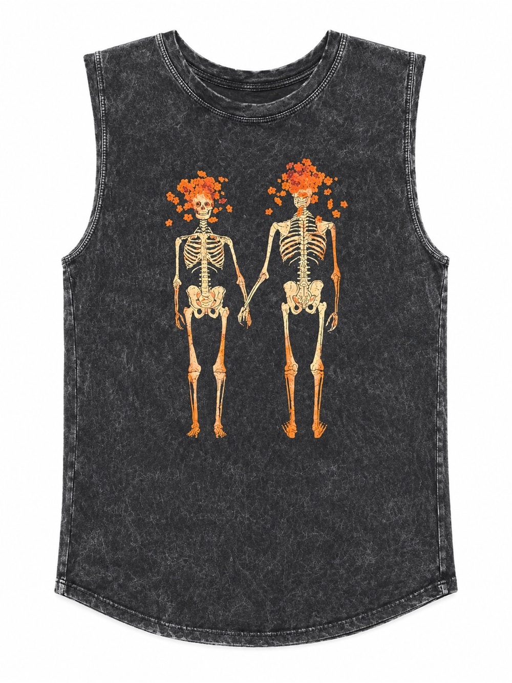Life Clothing Co Skeleton Floral Graphic Acid Wash Tank Top